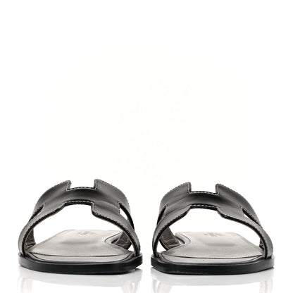 Hermes Box Calfskin Oran Sandals 38 Black 2 of 9