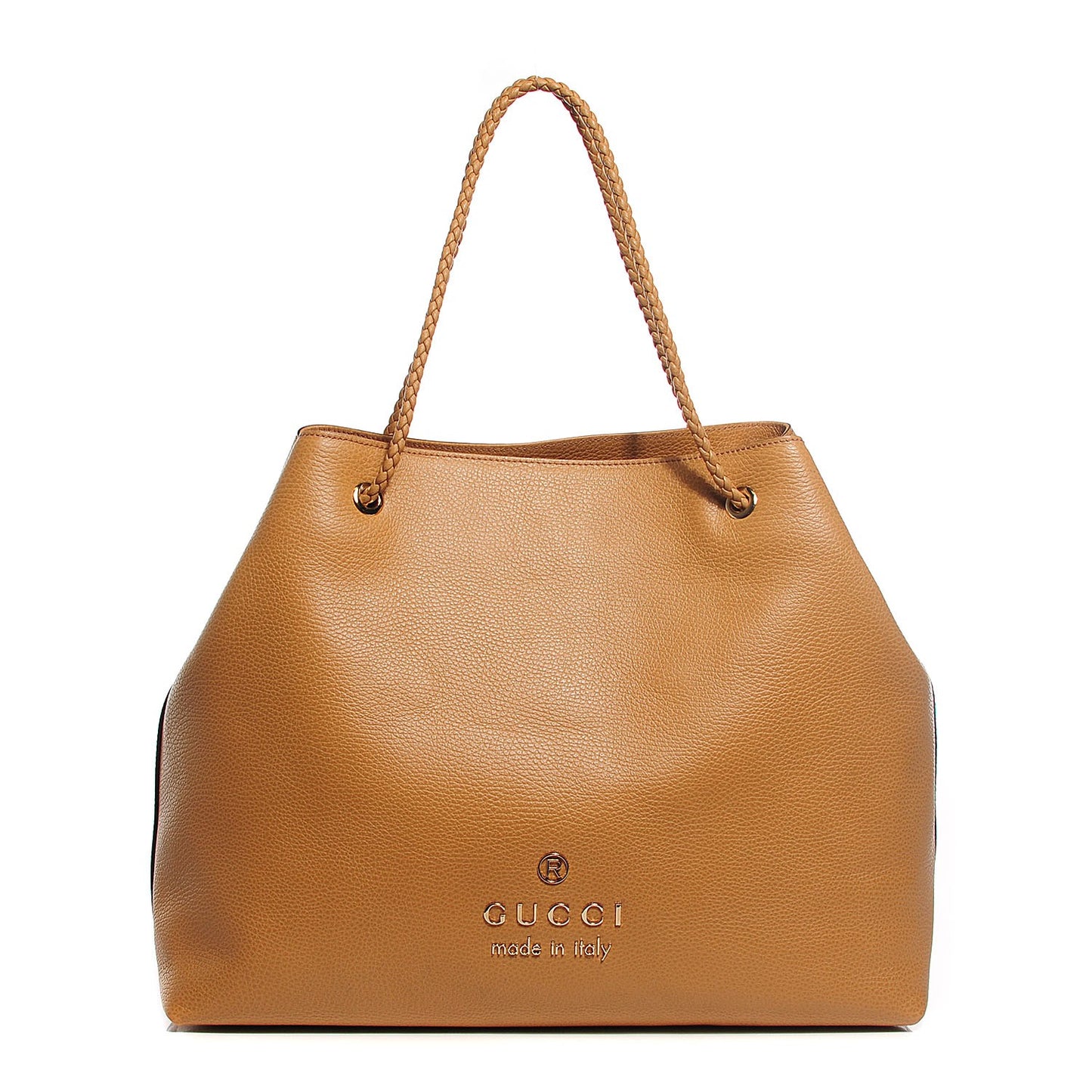 Calfskin Large Gifford Braided Handle Tote Camel