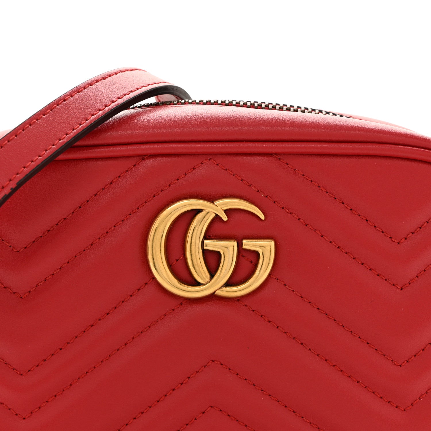 Gucci Calfskin Matelasse Mini GG Marmont Chain Shoulder Bag Hibiscus Red 8 of 14