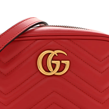 Gucci Calfskin Matelasse Mini GG Marmont Chain Shoulder Bag Hibiscus Red 8 of 14