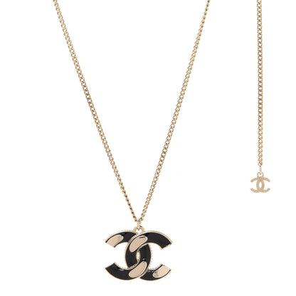 Chanel Enamel CC Pendant Necklace Black Light Gold 1 of 6