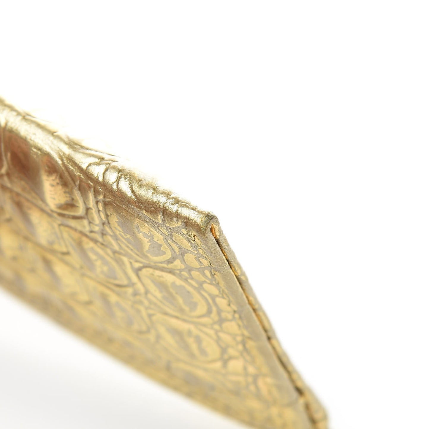 Metallic Calfskin Crocodile Embossed Cocodile Card Holder Gold