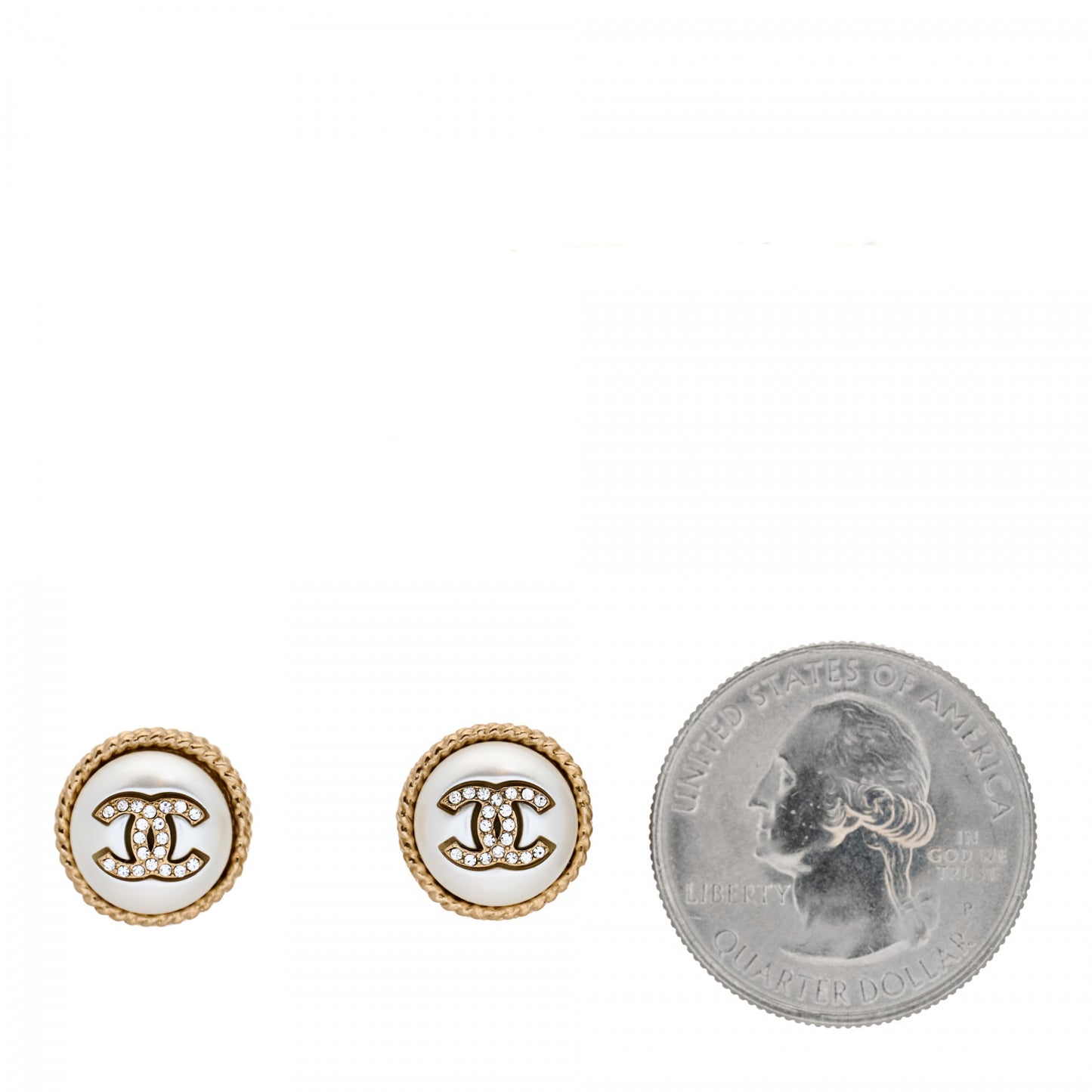 Pearl Crystal CC Round Earrings Light Gold