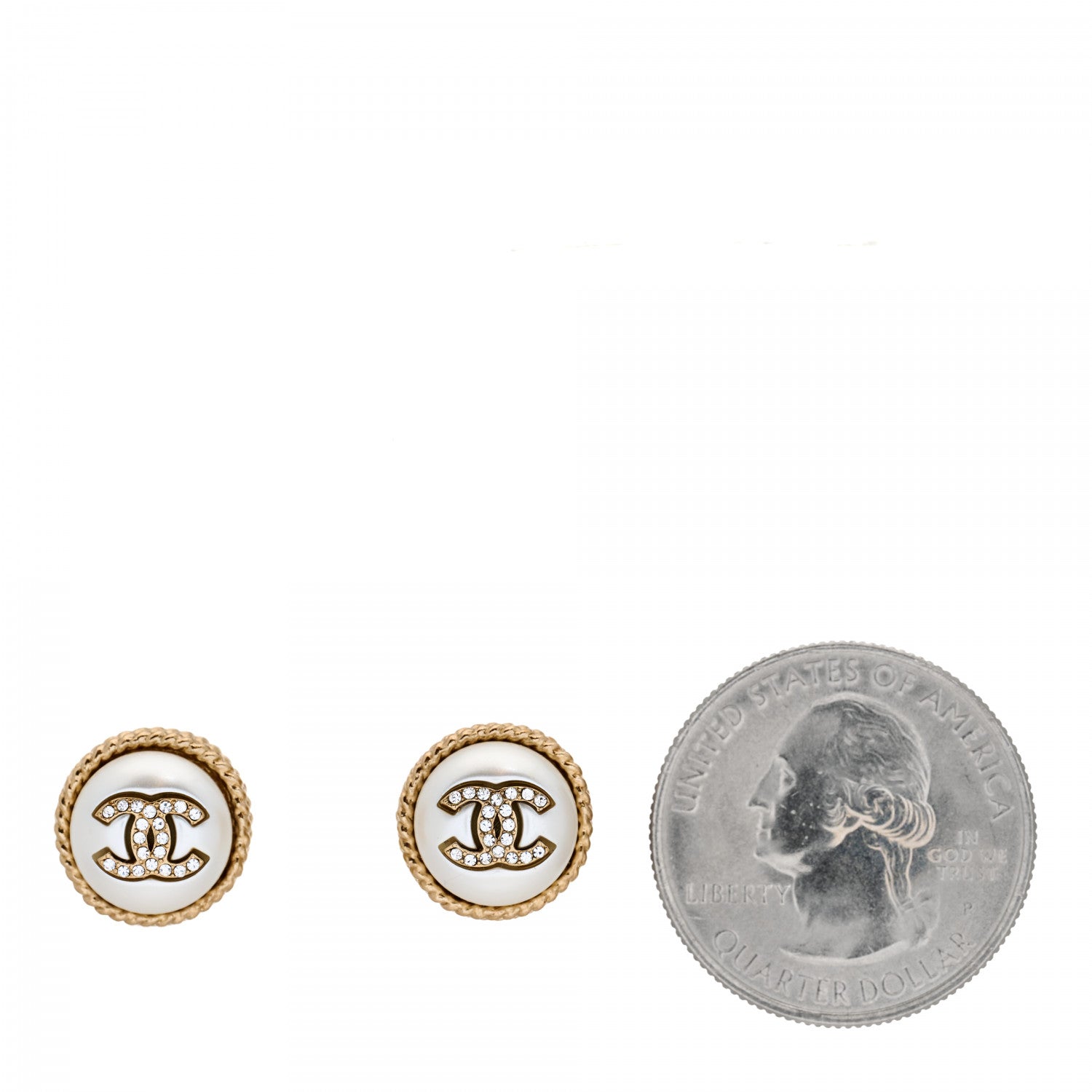 Chanel Pearl Crystal CC Round Earrings Light Gold 2 of 4