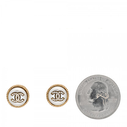 Chanel Pearl Crystal CC Round Earrings Light Gold 2 of 4