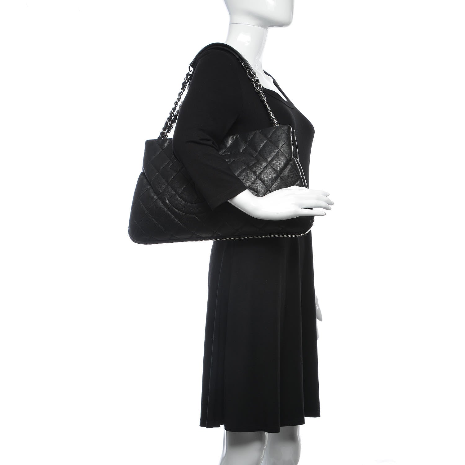 Chanel Caviar Quilted Expandable Zip Shoulder Bag Black 2 of 13