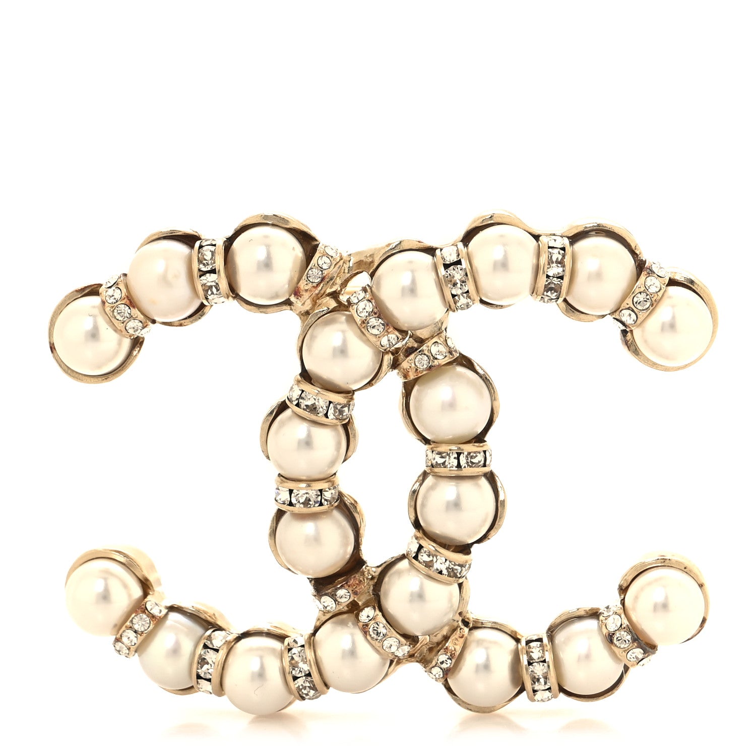 Chanel Pearl Crystal Nefertiti CC Brooch Gold 1 of 3