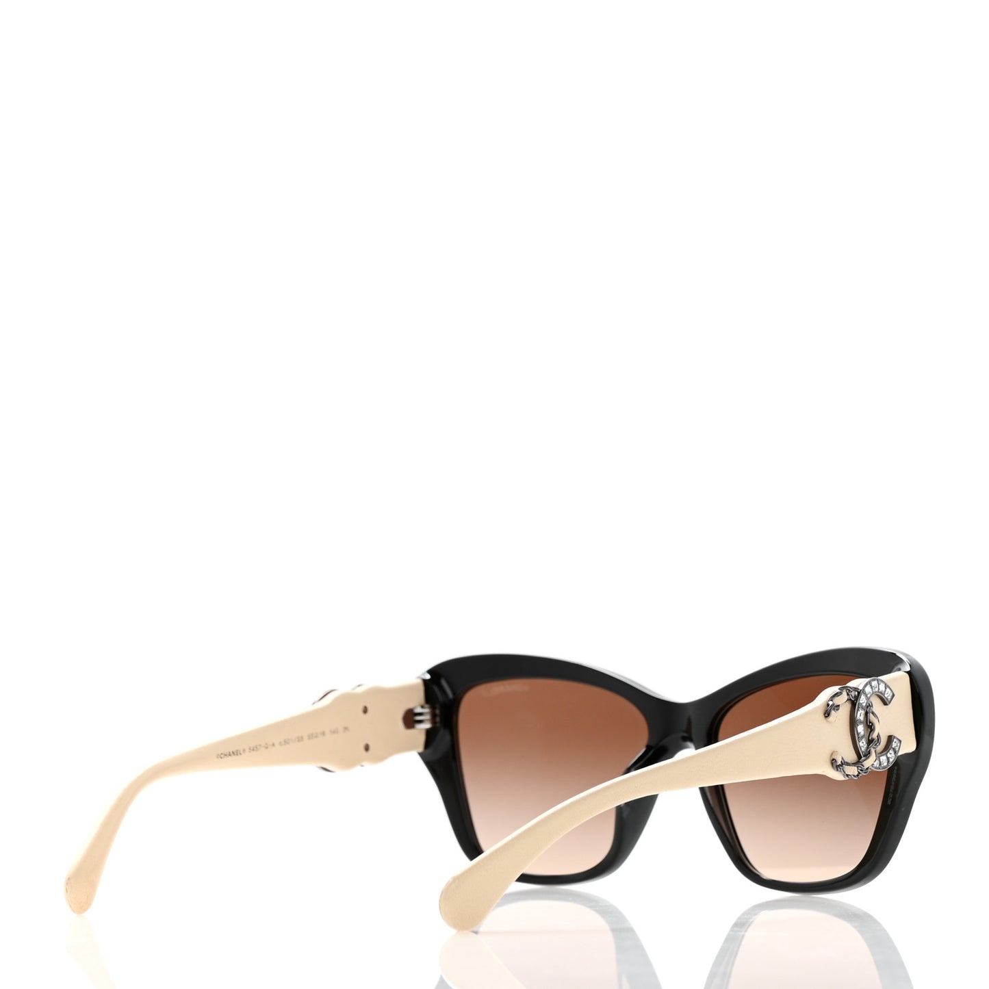 Acetate Lambskin Crystal Baguette Chain CC Sunglasses 5457-Q-A Black Beige
