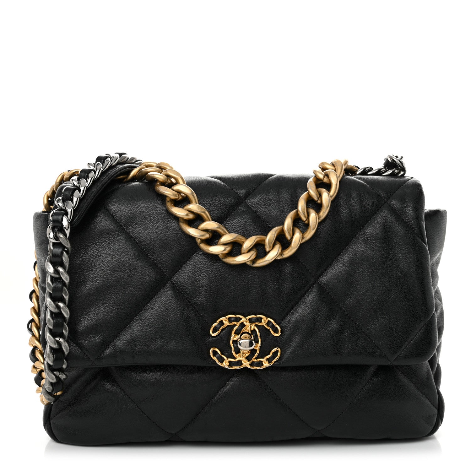 Chanel Shiny Goatskin Quilted Large Chanel 19 Flap Black 1 of 10