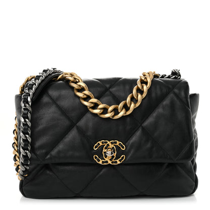 Chanel Shiny Goatskin Quilted Large Chanel 19 Flap Black 1 of 10