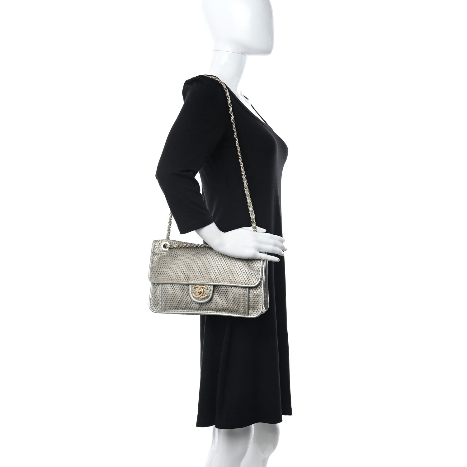 Chanel Perforated Calfskin Large Up In The Air Flap Light Gold 2 of 10