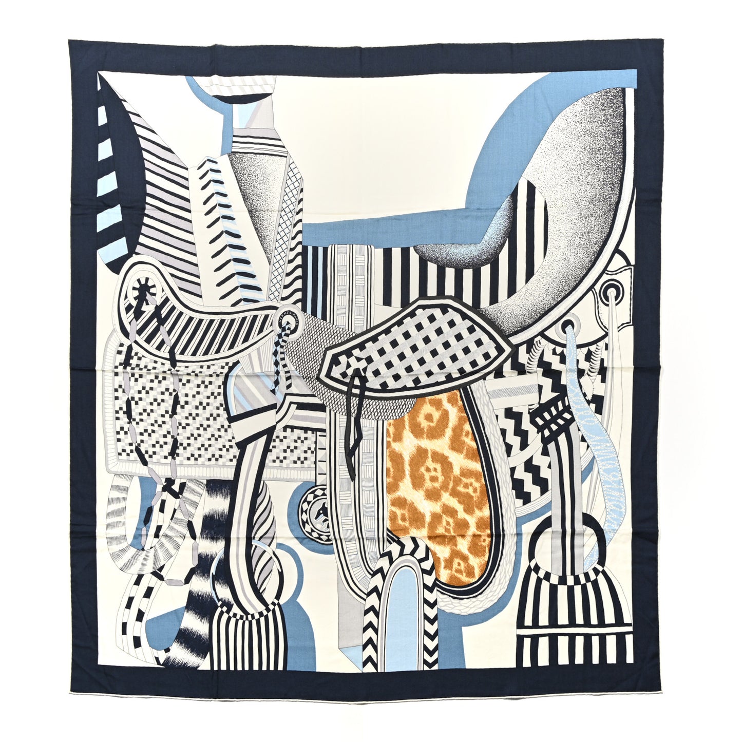 Cashmere Silk La Selle Imaginaire Shawl 140 Marine White Bleu