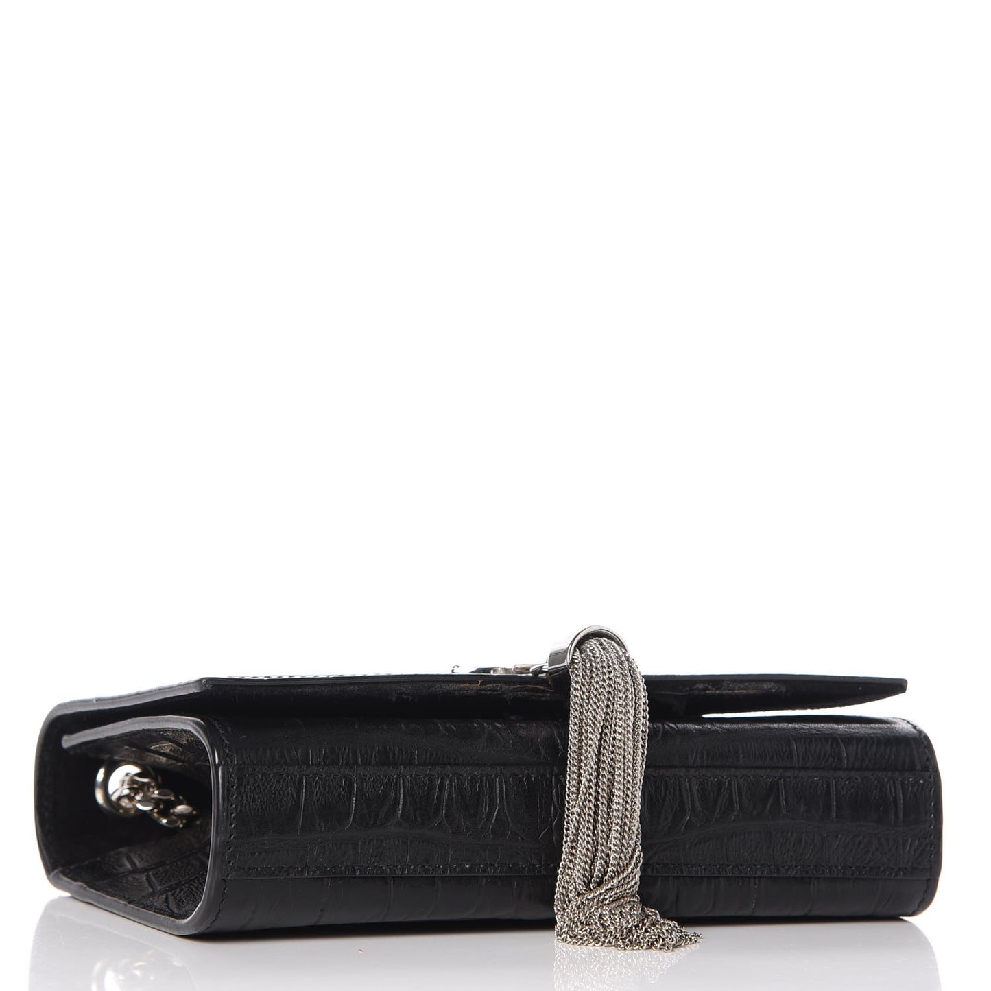 Croc Calfskin Embossed Small Classic Monogram Kate Tassel Satchel Black