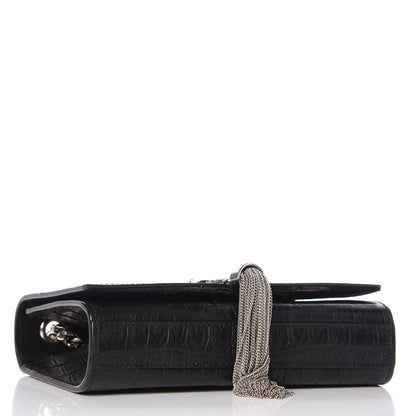 Saint Laurent Croc Calfskin Embossed Small Classic Monogram Kate Tassel Satchel Black 5 of 10