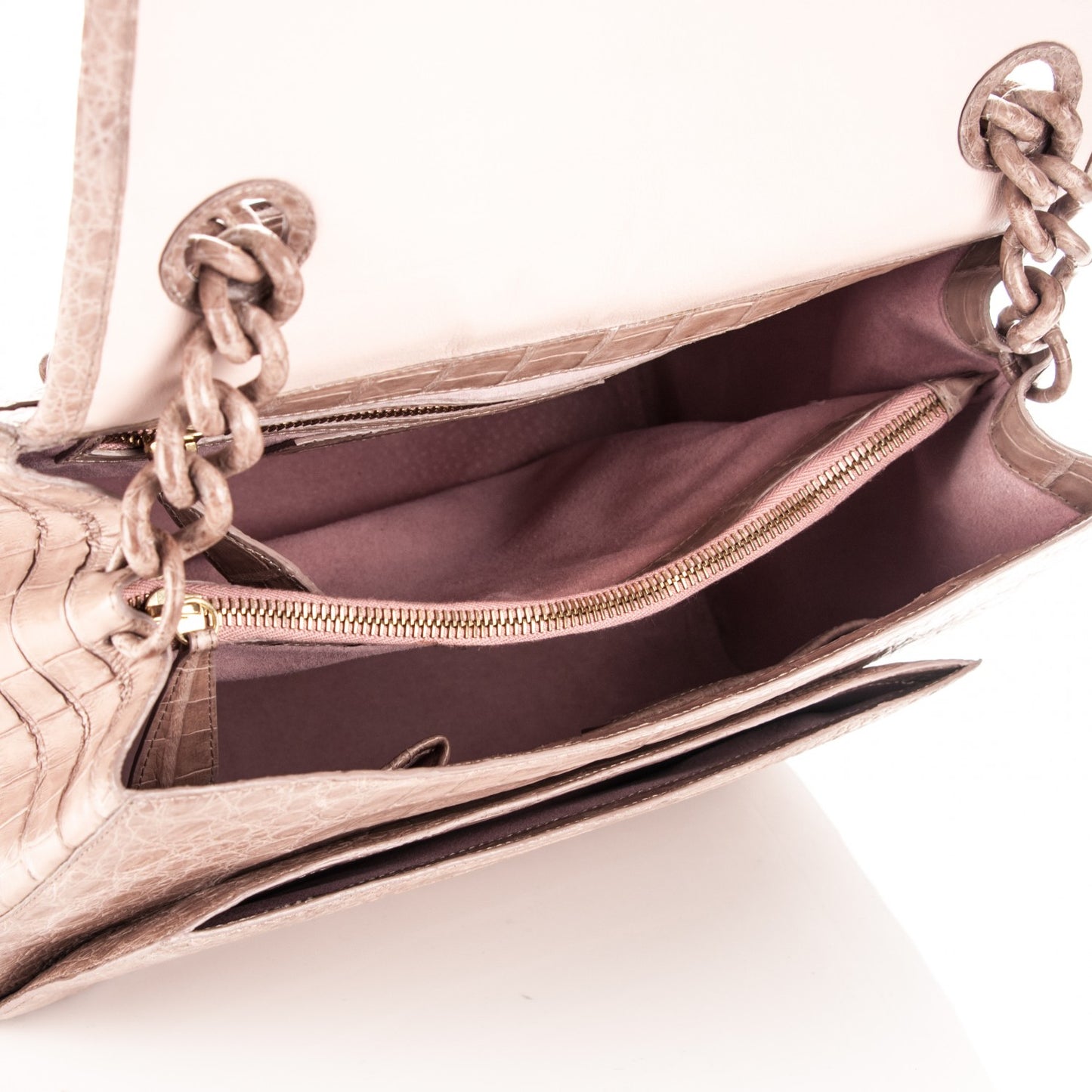 Crocodile Chain Flap Bag Nude Matte