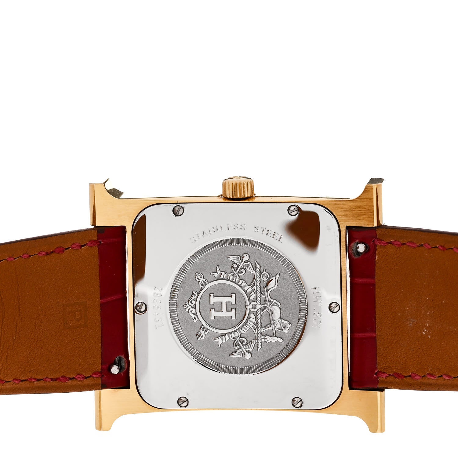 Hermes Stainless Steel Alligator 30.5mm Heure H Hour Quartz Watch Rouge Casaque 4 of 4