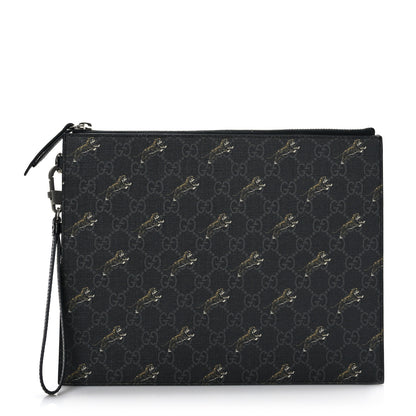 Gucci GG Supreme Monogram Tigers Zip Wristlet Pouch Black 1 of 6