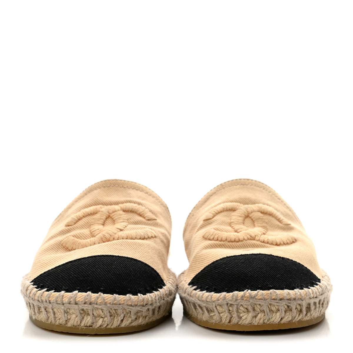 Chanel Denim CC Espadrille Mules 37 Beige Black 3 of 9