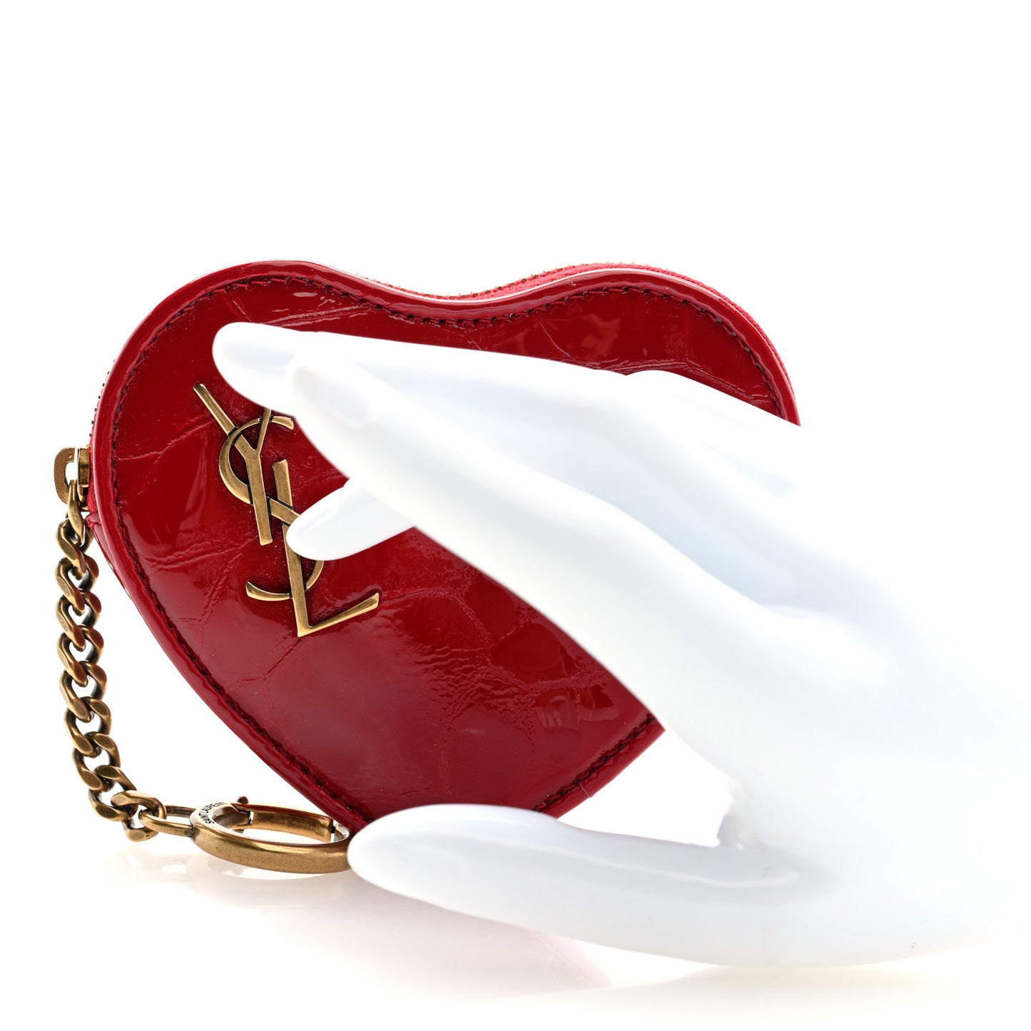 Patent Crocodile Embossed Monogram Heart Key Pouch Rouge Eros