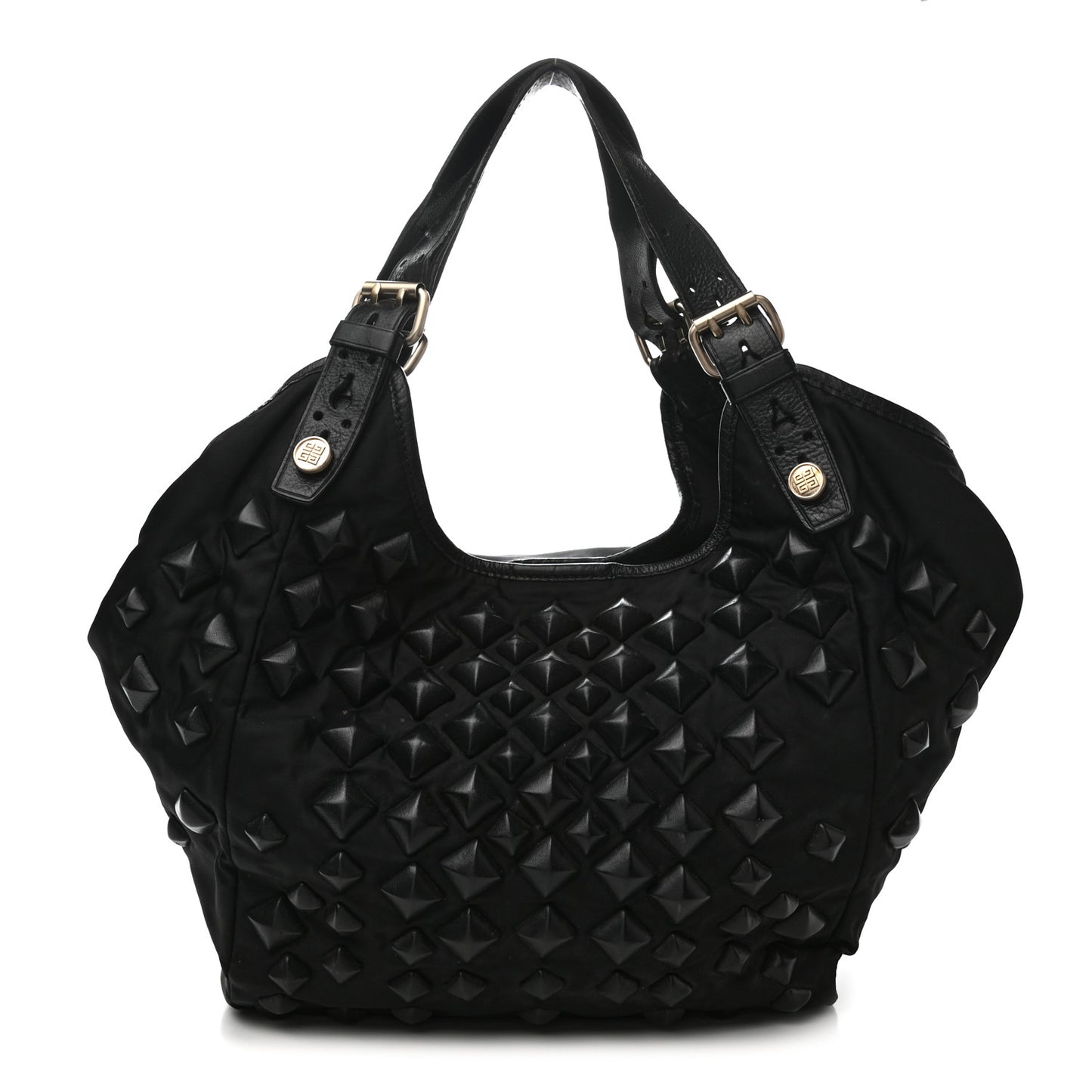 Nylon Studded Shoulder Bag Black