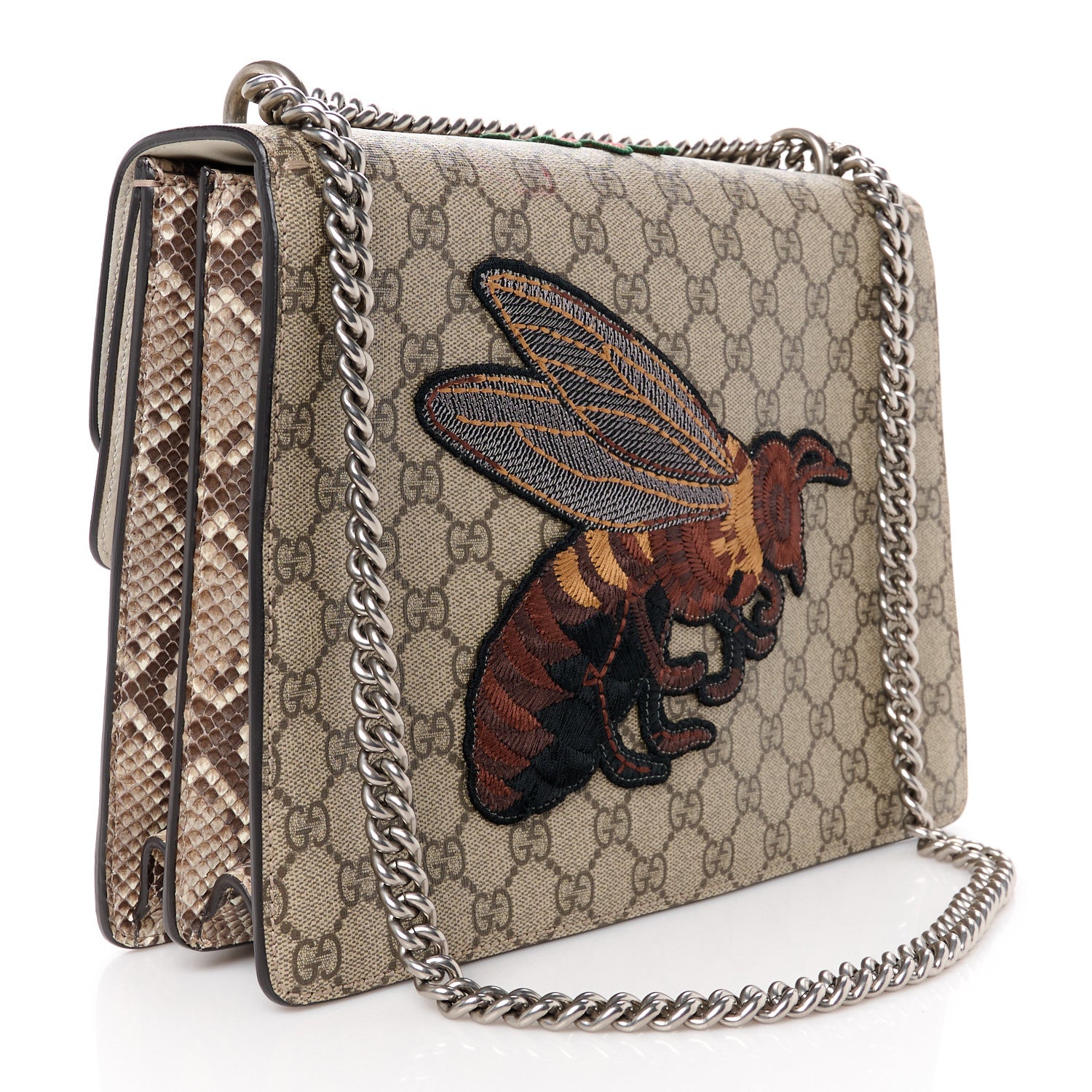 Gucci GG Supreme Monogram Snakeskin Flower Embroidered Medium Dionysus Shoulder Bag Beige Orange 3 of 11