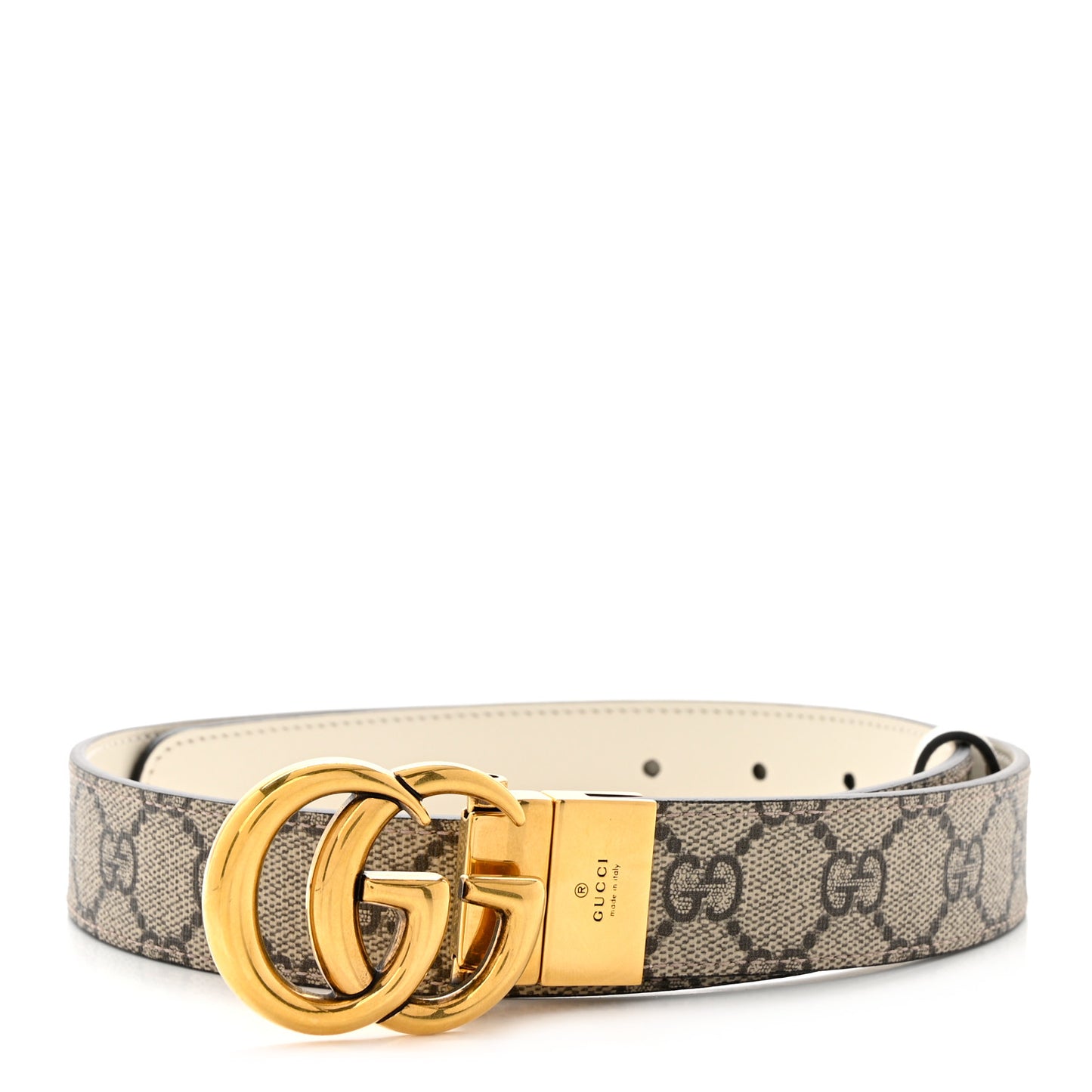 GG Supreme Monogram Plutone Calfskin Double G Reversible 30mm Belt 80 32 Beige Ebony Mystic White
