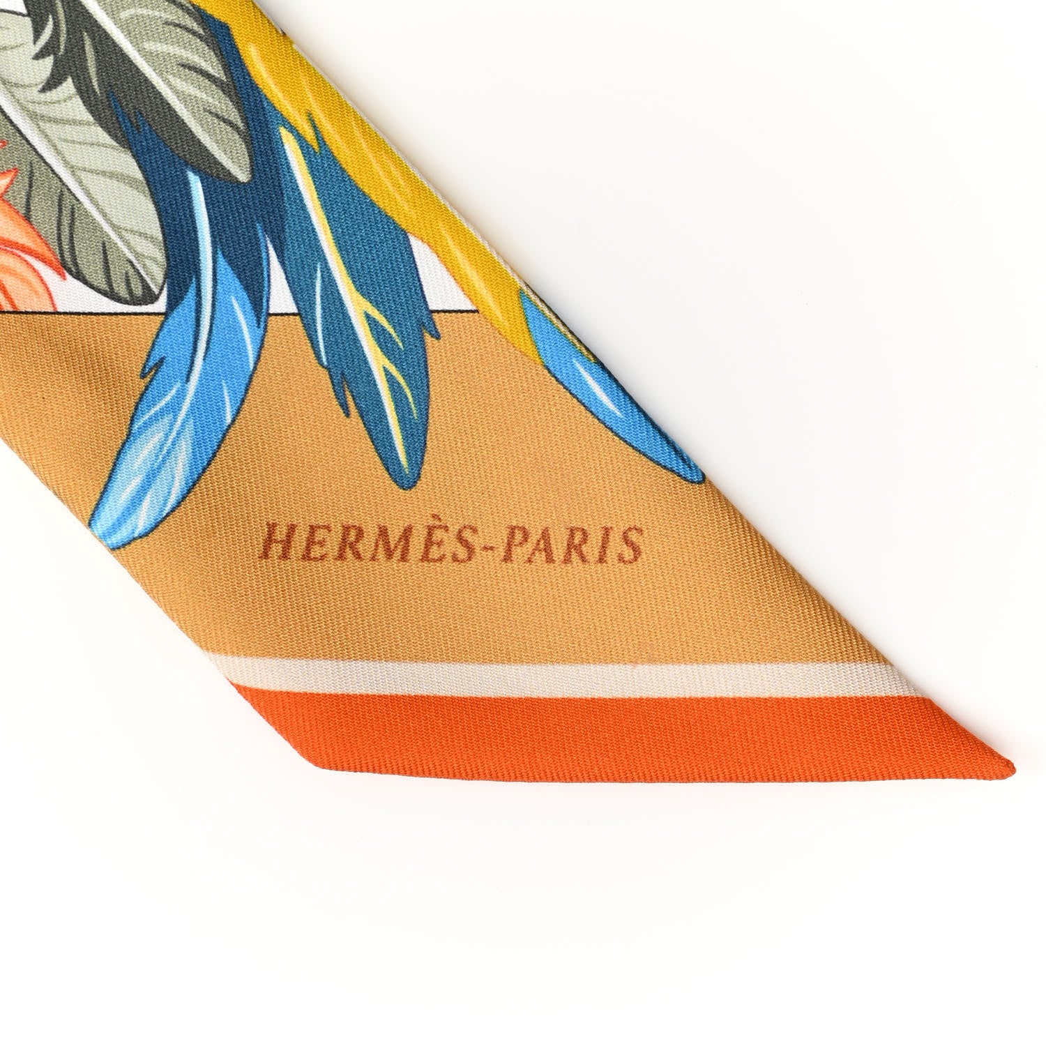 Hermes Silk La Danse Pacifique Twilly Jaune D'Or Kaki Orange 3 of 4