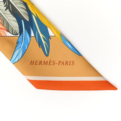 Hermes Silk La Danse Pacifique Twilly Jaune D'Or Kaki Orange 3 of 4