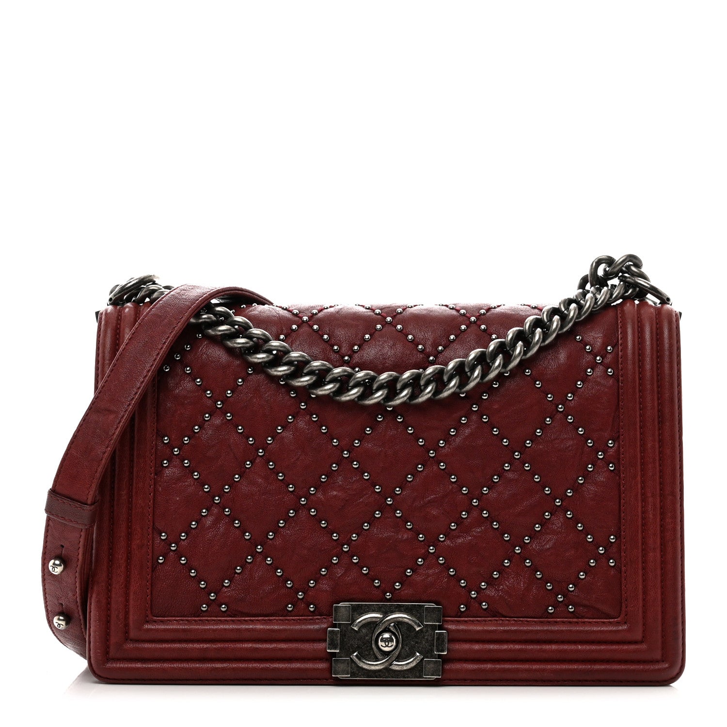 Chanel Crumpled Lambskin New Medium Studded Boy Flap Red 1 of 10