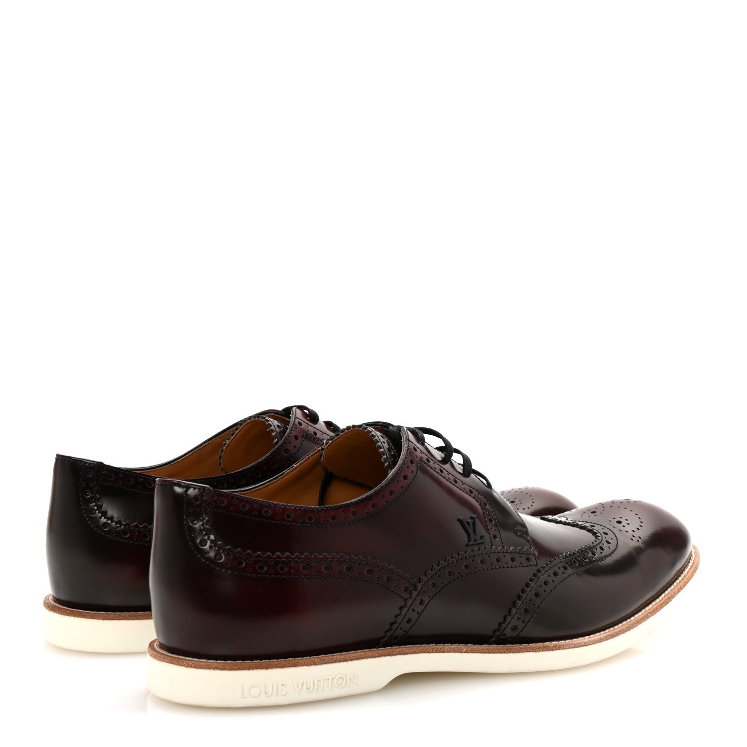 Louis Vuitton Glazed Calfskin Mens Brogue Derby Lace Up Shoes 10 Burgundy 5 of 10