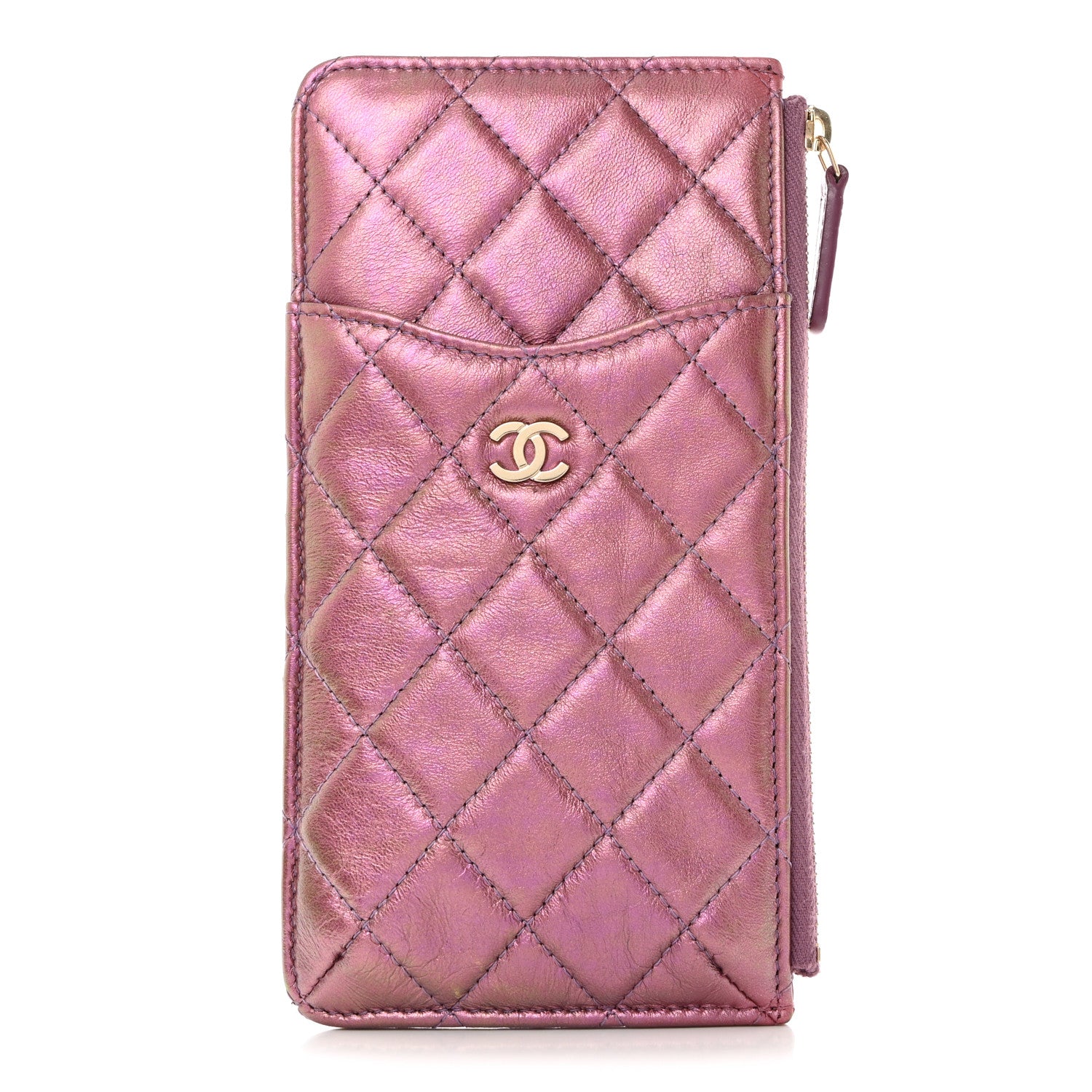 Chanel Metallic Aged Calfskin Quilted Classic Flat Wallet Pouch Purple 1 of 8