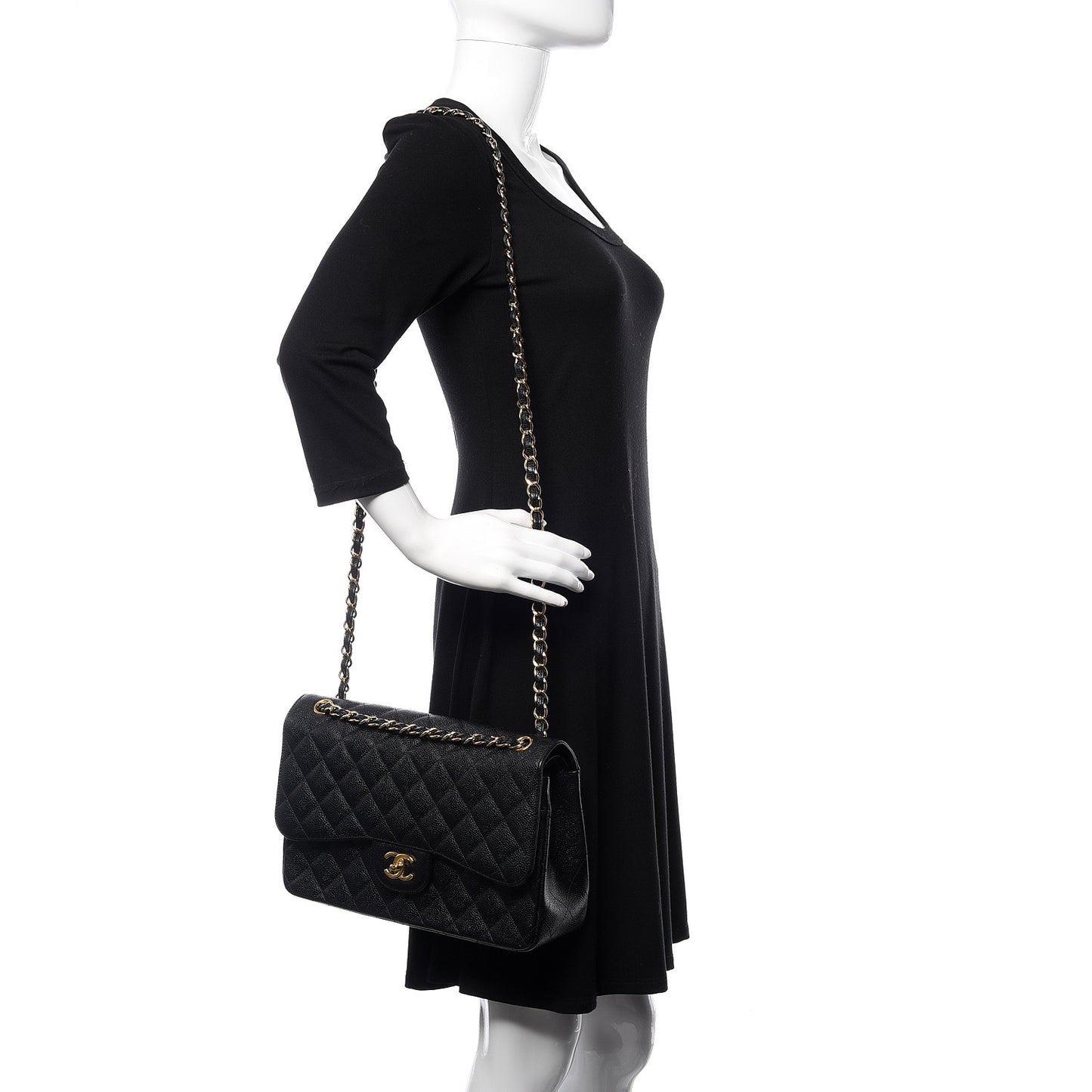 Caviar Quilted Jumbo Double Flap Black