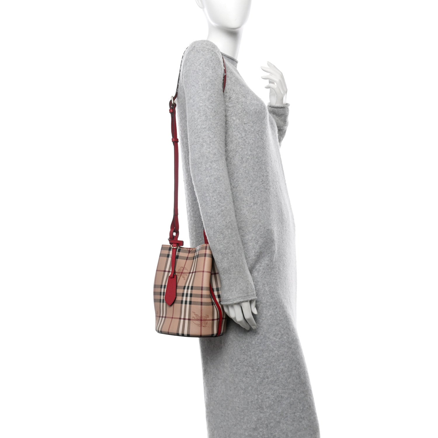 Burberry Haymarket Check Colours Small Lorne Bucket Crossbody Poppy Red 2 of 12