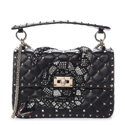 Valentino Garavani Lambskin Sequin Snake Medium Rockstud Spike Shoulder Bag Black 1 of 14