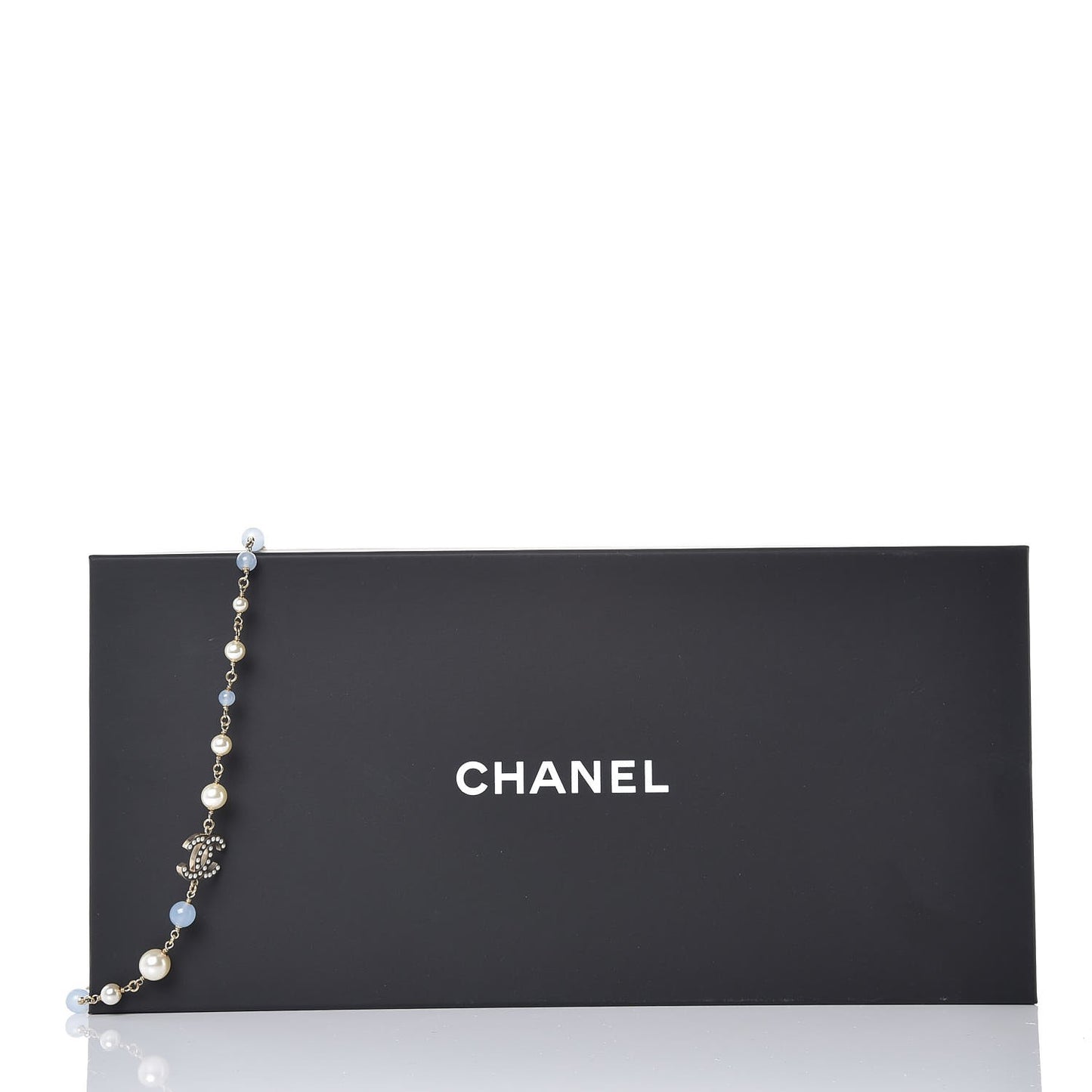 Pearl Bead CC Long Necklace Blue Gold