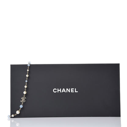 Chanel Pearl Bead CC Long Necklace Blue Gold 5 of 5
