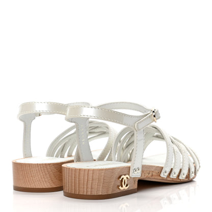 Chanel Metallized Patent Calfskin Sandals 39 Ivory 3 of 4