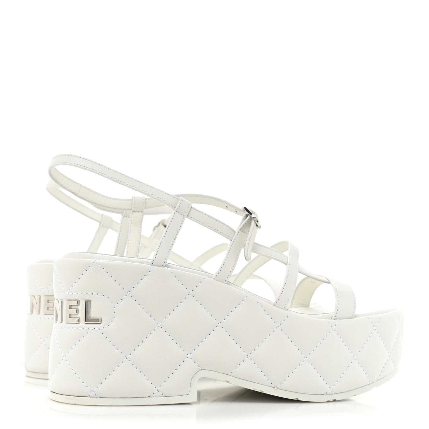 Calfskin Quilted Wedge Logo Sandals 36 White
