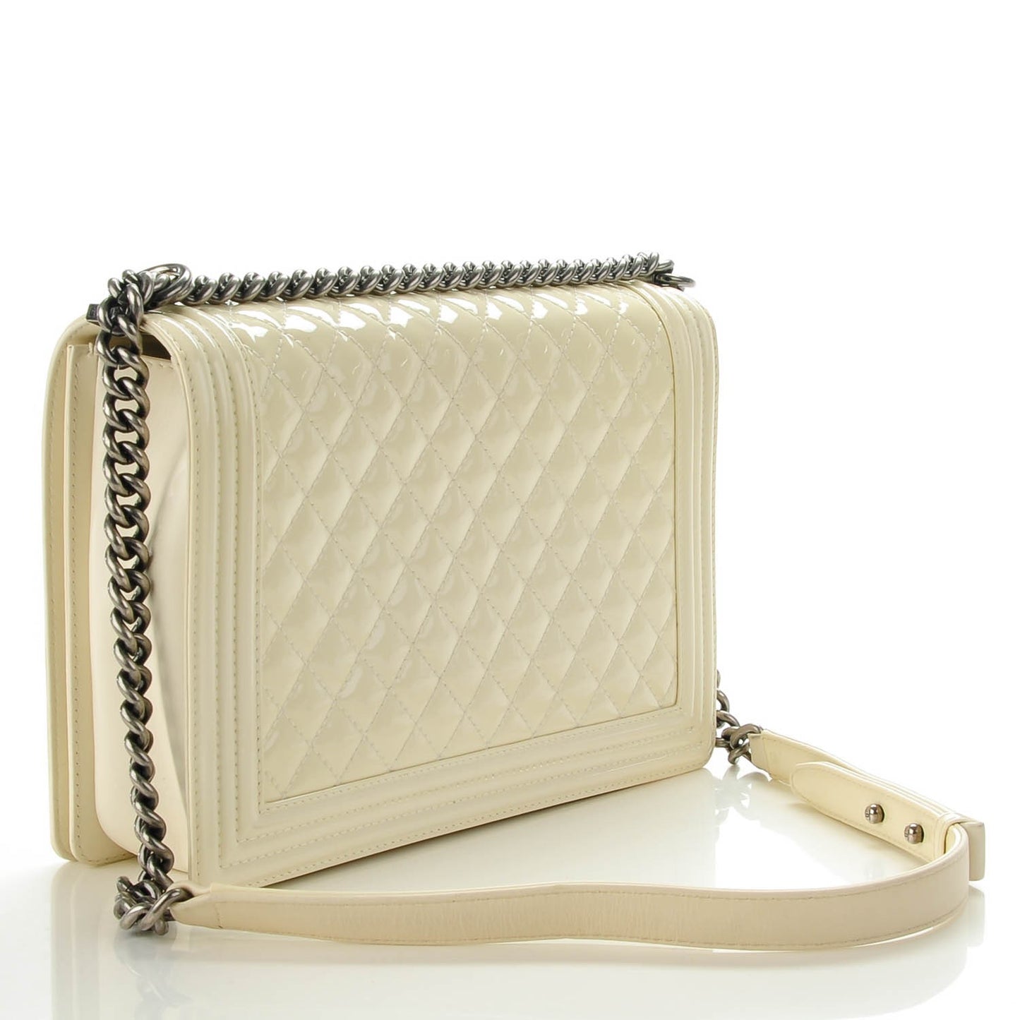 Patent Quilted Large Boy Flap White