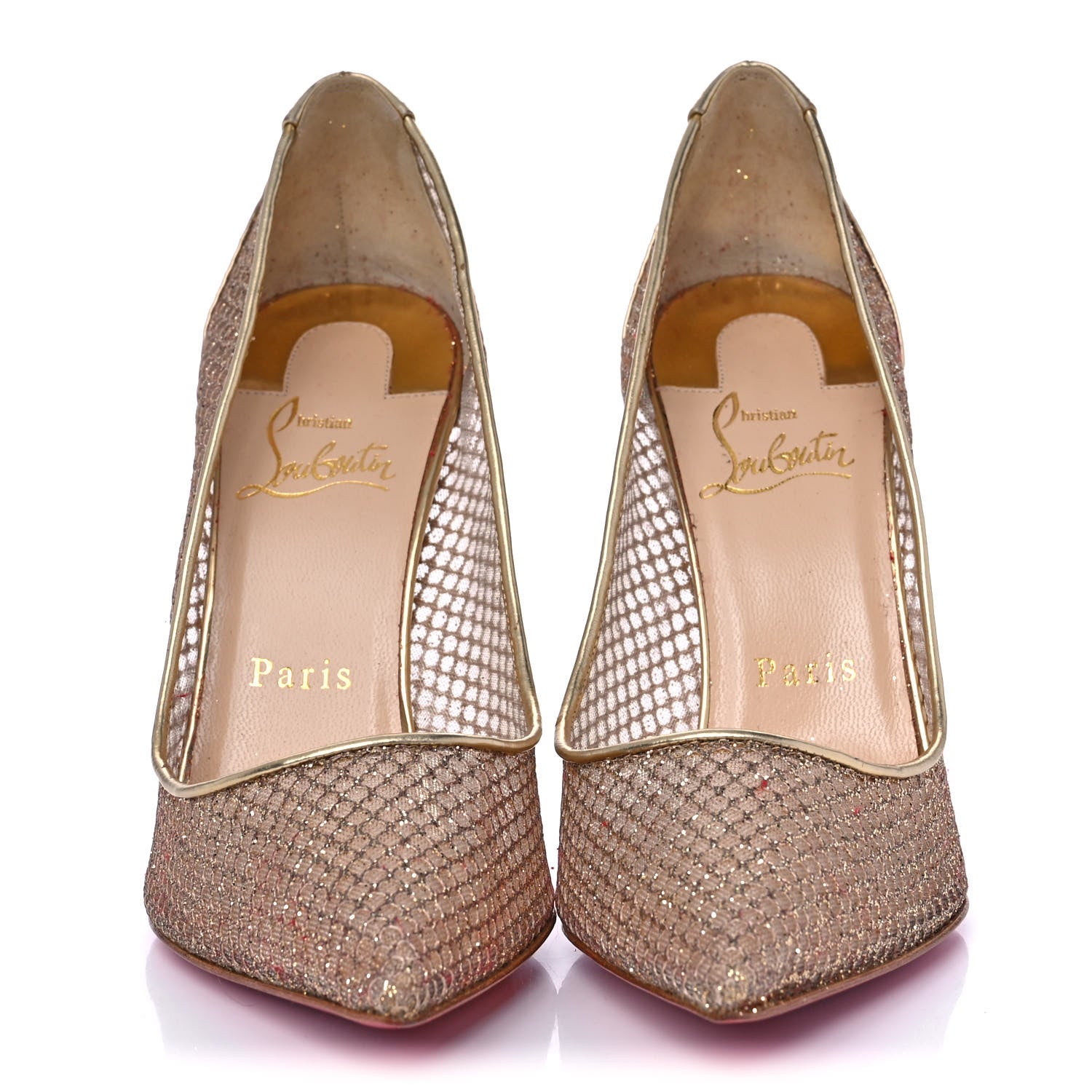 Christian Louboutin Metallic Fishnet Follies Resille 100 Pumps 37.5 Gold 2 of 7