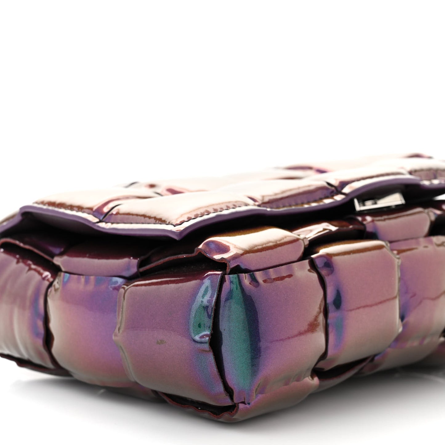Glossy Nail Polish Nappa Maxi Intreccio Padded Cassette Crossbody Bag Holographic