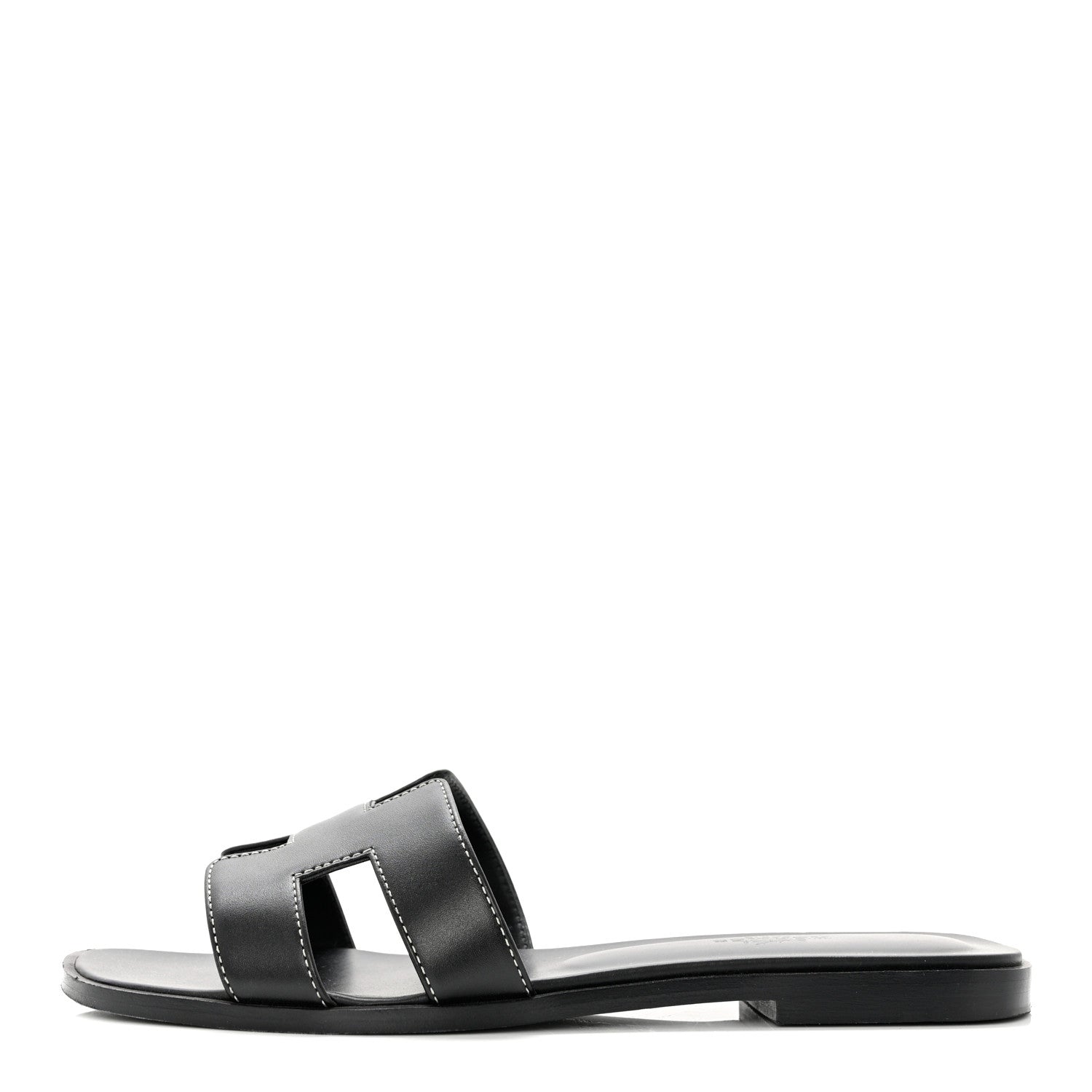 Hermes Box Calfskin Oran Sandals 37.5 Black 1 of 9