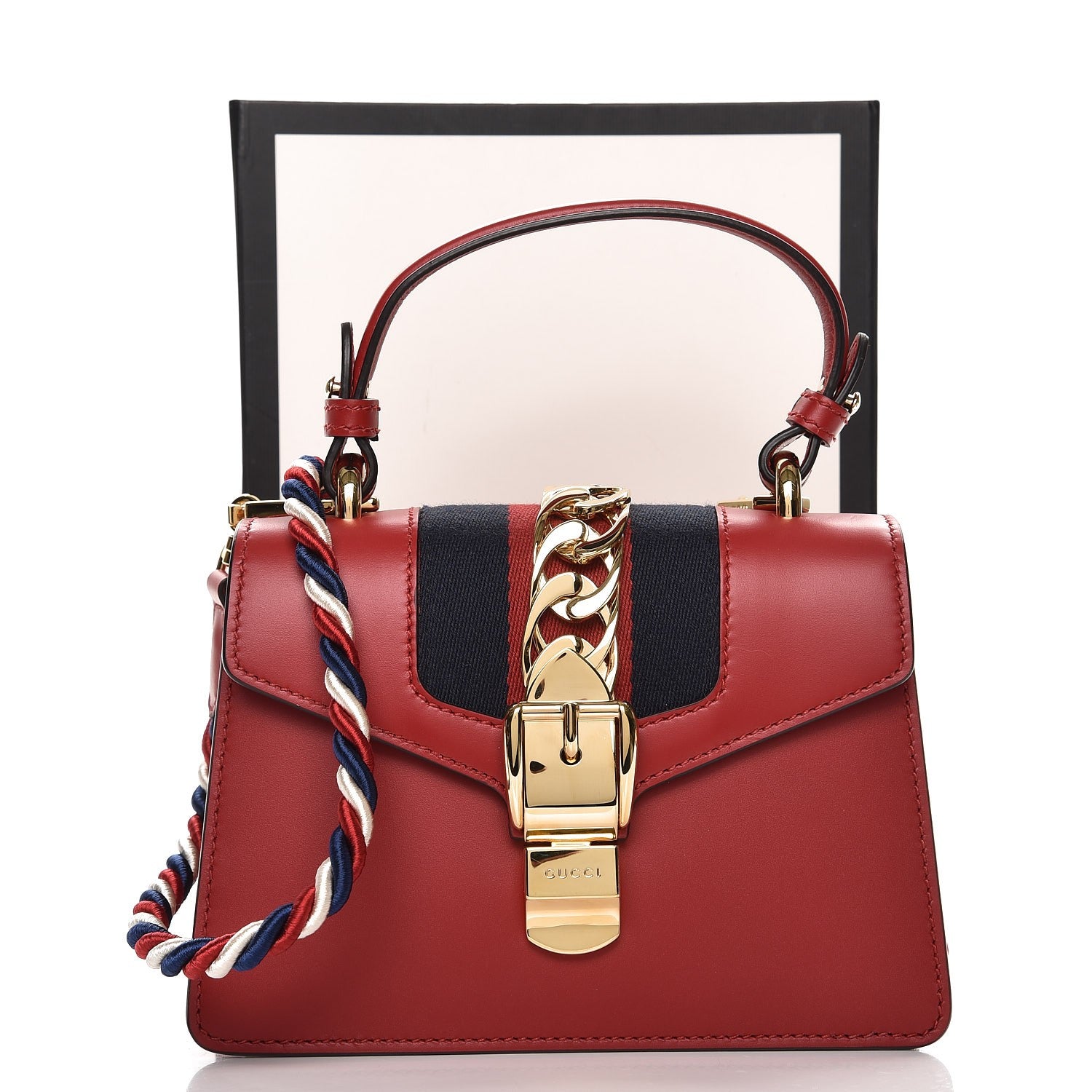 Gucci Calfskin Mini Sylvie Top Handle Bag Hibiscus Red 10 of 10