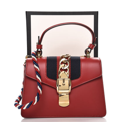 Gucci Calfskin Mini Sylvie Top Handle Bag Hibiscus Red 10 of 10