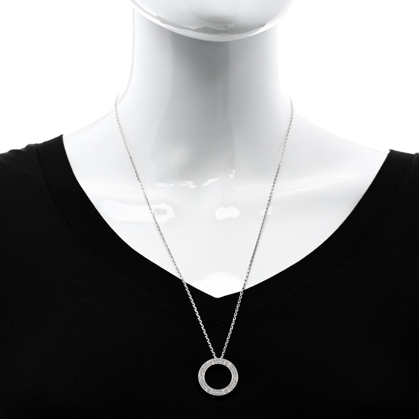 18K White Gold Diamond LOVE Paved Necklace