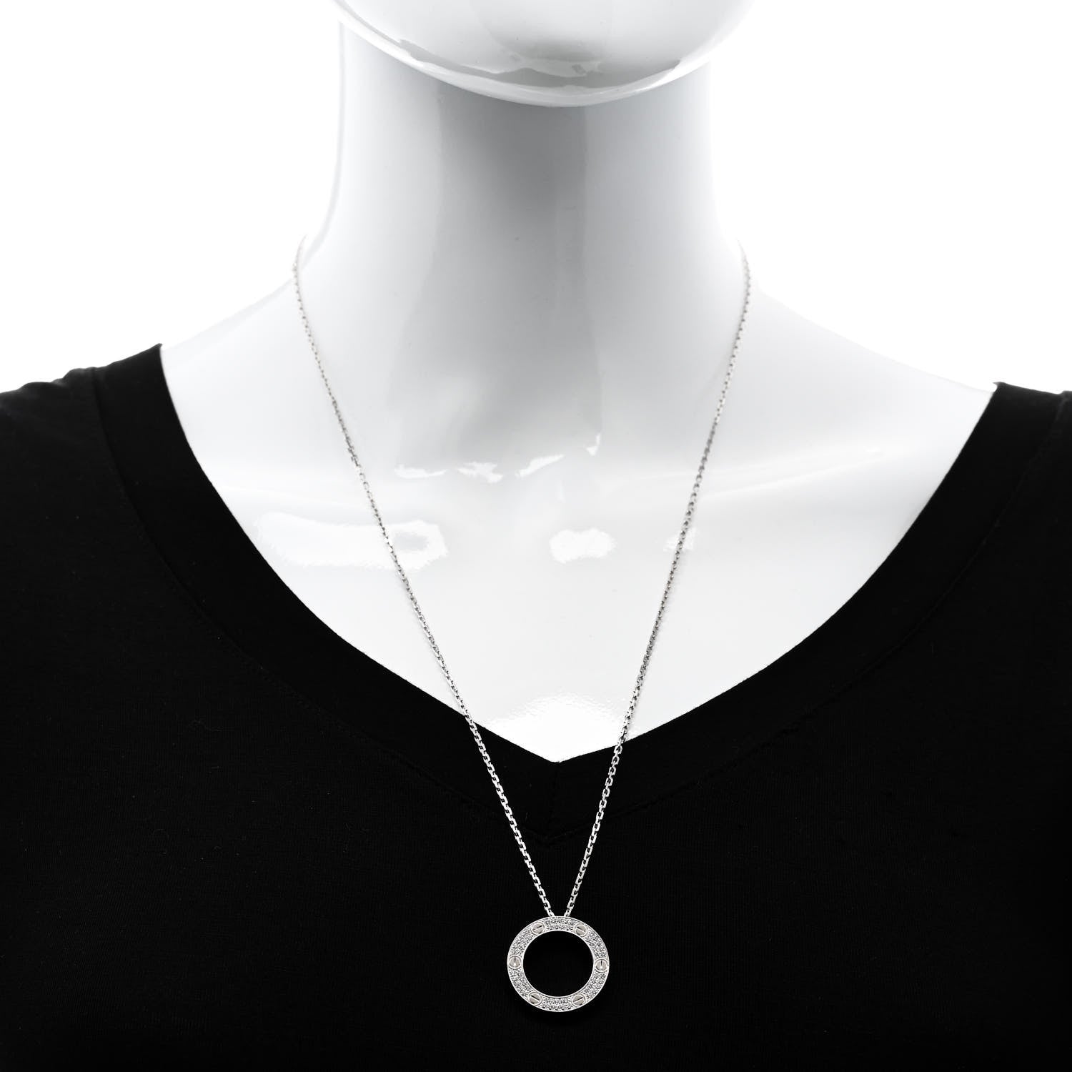 Cartier 18K White Gold Diamond LOVE Paved Necklace 2 of 6