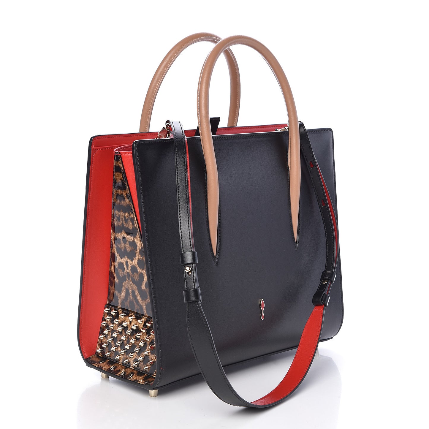 Calfskin Patent Leopard Spiked Medium Paloma Black