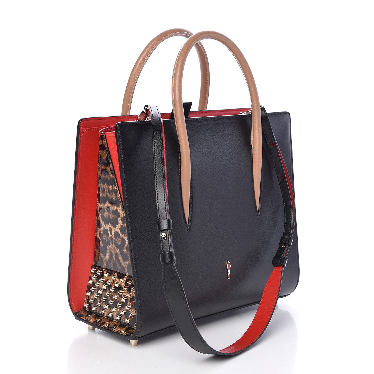 Christian Louboutin Calfskin Patent Leopard Spiked Medium Paloma Black 3 of 10