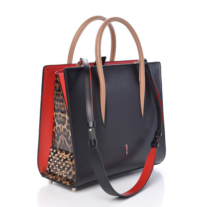 Christian Louboutin Calfskin Patent Leopard Spiked Medium Paloma Black 3 of 10