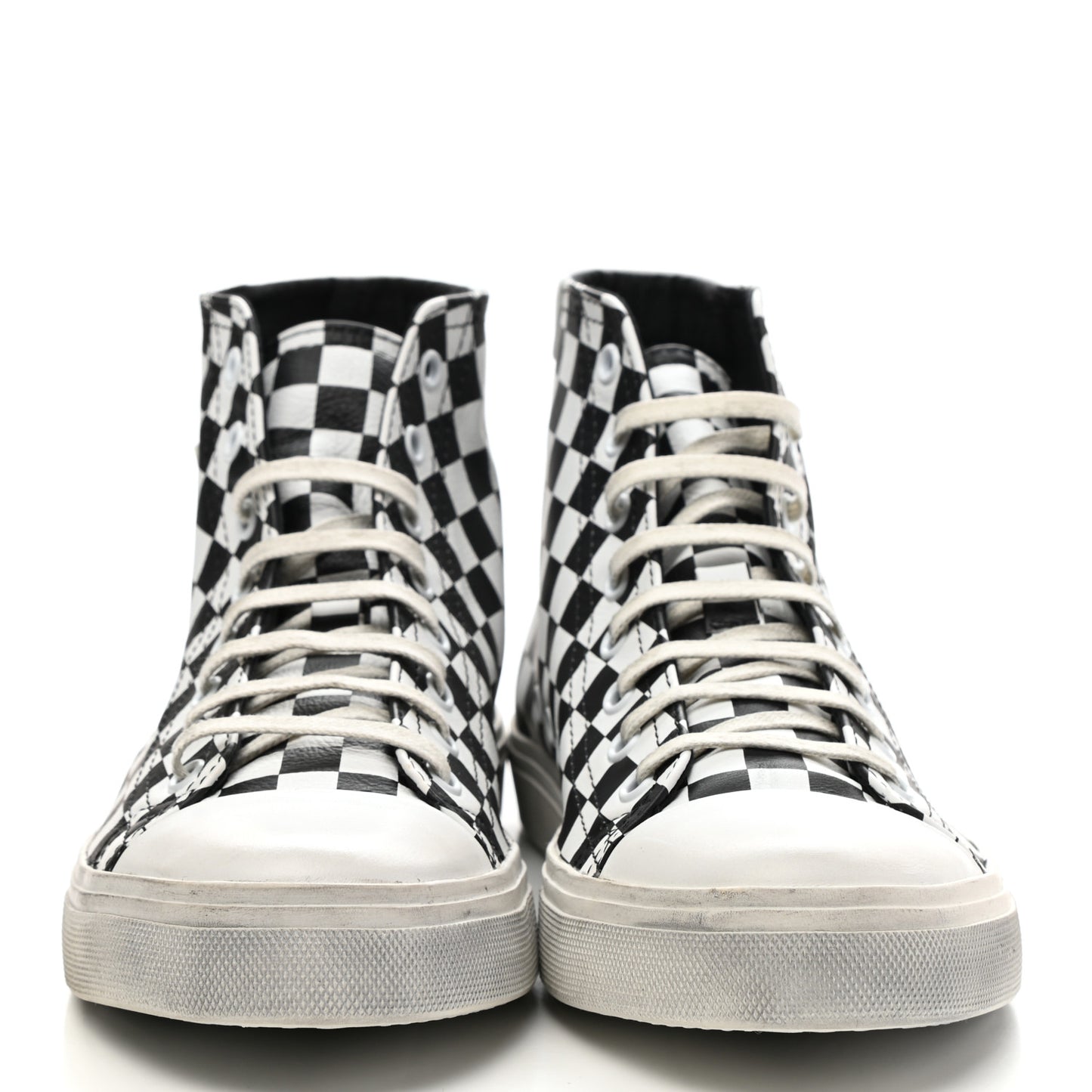 Calfskin Checkered Print Bedford Hightop Sneakers 40.5 Black White
